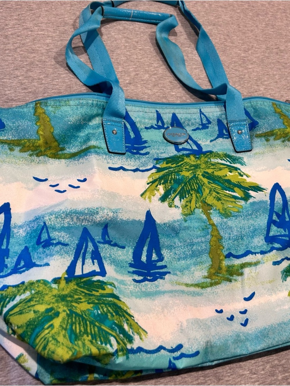 Coach Resort Palm Folding Travel Tote With Pouch / Beach bag - Picture 6 of 12